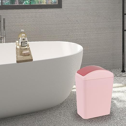 4.5 Gallon Swing Top Garbage Can, Plastic Trash Can with Lid, Pink | High Quality Plastic Material, Swing Lid Design, Ideal for Bathrooms, Bedrooms, Offices