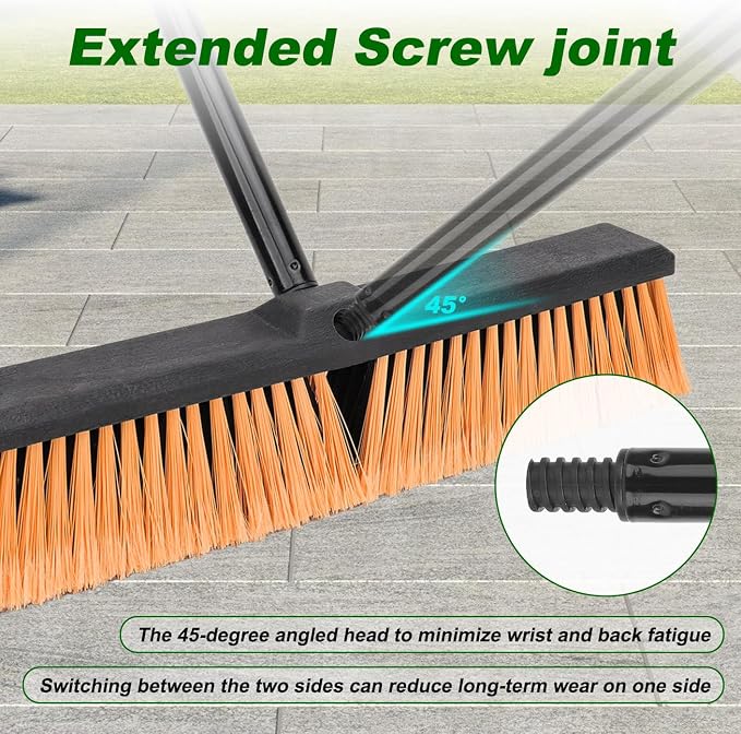 18 Inches Push Broom Outdoor- Heavy Duty Commercial Broom with 64.5" Long Handle and Stiff Bristles for Patio Garage Deck Concrete Wood Stone Tile Driveway Yard Warehouse Shop Floor Cleaning Broom