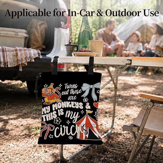 Coquette Bow Funny Car Garbage Bag Canvas Trash Can | Turns Out These Are My Monkeys Drawstring Car Trash Bag Hanging for Back Seat with Adjustable Buckle