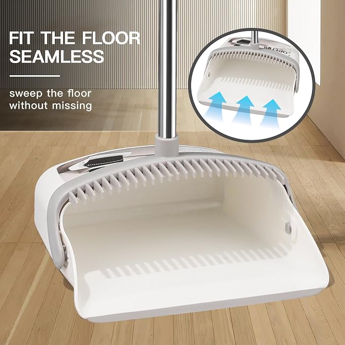 Broom with Dustpan Combo Set, Hand Broom and Dustpan Set for Sweeping Indoor Angle Broom for Home Office Kitchen Lobby Floor Pet Hair Indoor&Outdoor Cleaning (2-Pack-White)