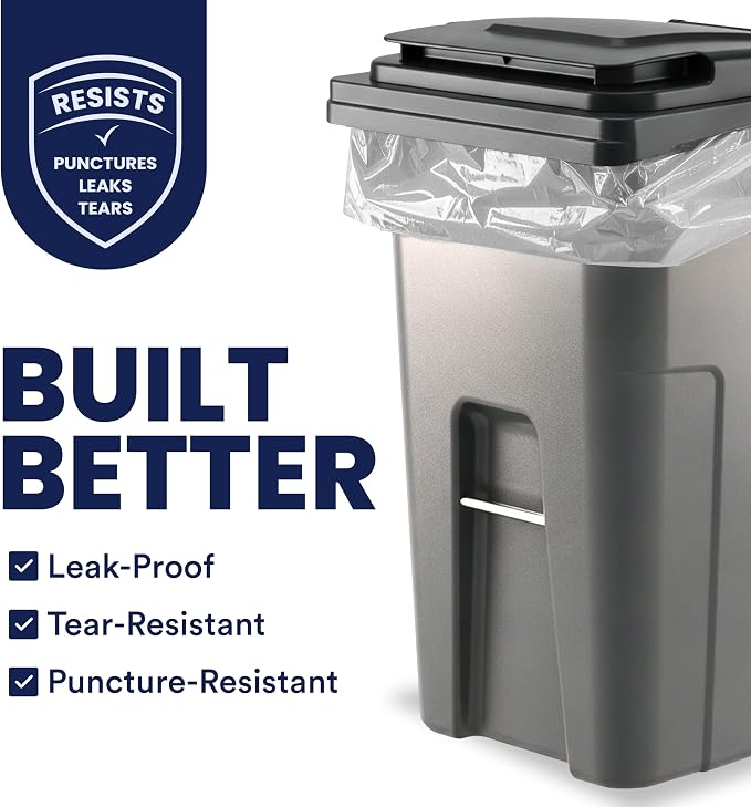 Plasticplace 95-96 Gallon Garbage Can Liners 1.5 Mil Clear Heavy Duty Trash Bags, 61 x 68”, 50 Count