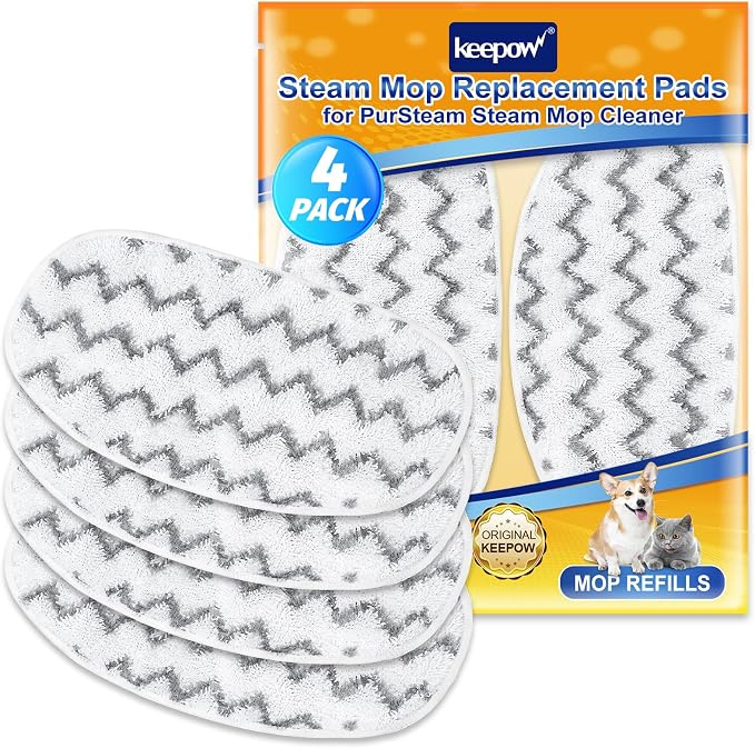 KEEPOW 4 Pack Heavy-Duty Steam Mop Pads Compatible with PurSteam ThermaPro 10-in-1 | Extra Thick Microfiber Replacement Pads for Deep Floor Cleaning & Sanitizing (ThermaPro 211)