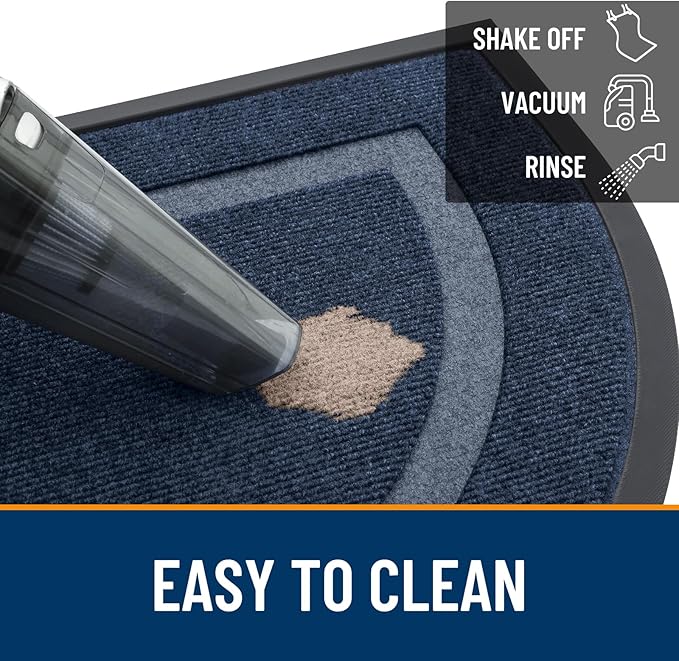 OLANLY Half Circle Front Door Mat Outside 29.5x17 All-Season Rubber Doormat | Blue, Absorbent, Heavy-Duty, Stain and Fade Resistant, Waterproof Non-Slip Backing, Low-Profile Indoor Outdoor Entryway Mat