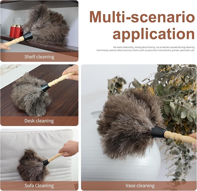 Ostrich Feather Duster 14" Natural Handheld Reusable Feathers Dusters with Wooden Handle for Cleaning Supplies Home Car Office(10PCS)