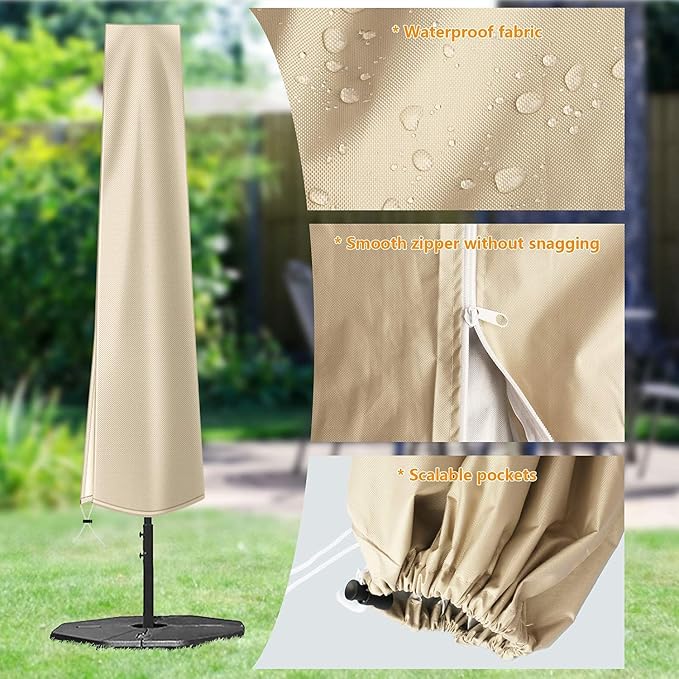 OKPOW Patio Umbrella Cover Waterproof: Fit 9ft to 12ft Outdoor Umbrellas | 420D Oxford with Long Zipper, Protect Umbrella from Sun, Rain, Snow & Dust, Helping Extend Outdoor Umbrella's Life (3 Pack)