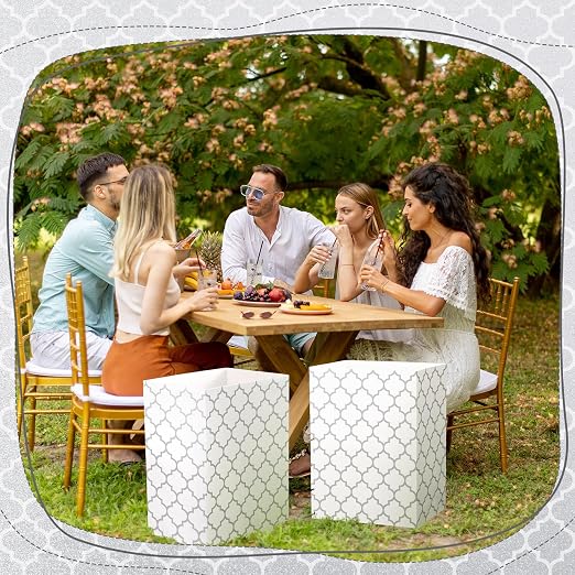 Domensi 4 Pcs 13 Gallon Disposable Trash Cans for Parties Gray White Grid | Foldable Cardboard Trash Cans, 15.75 x 11.81 x 9.84, Collapsible Garbage & Recycling Bins for Wedding, Events