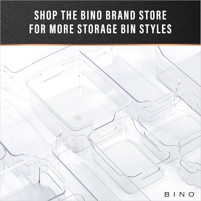 BINO | Plastic Storage Bins, Large | THE HANDLER COLLECTION | Multipurpose Organizer Bins | Kitchen Pantry Organizers and Storage | Clear Containers for Organizing Home | Freezer Organizer (Pack of 2)