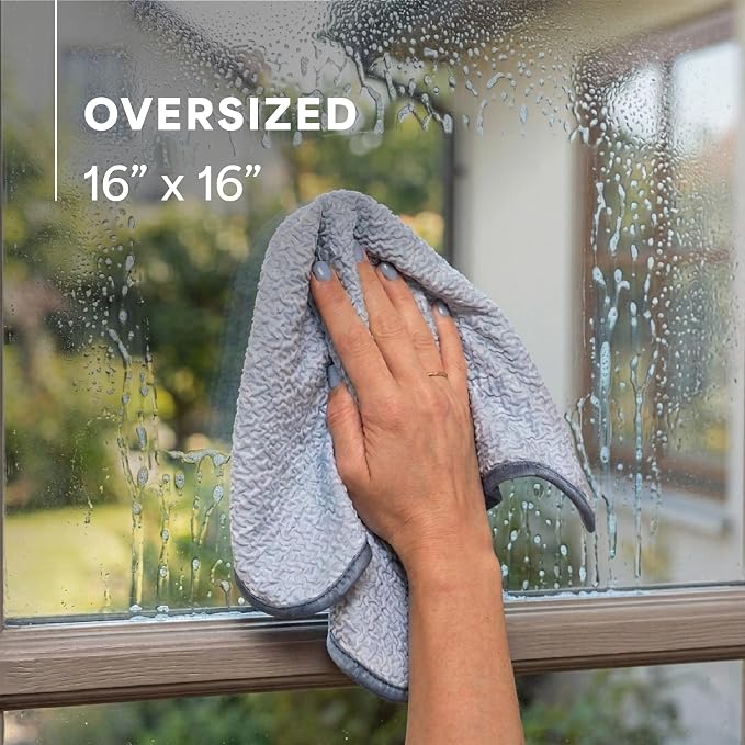 S&T INC. Aura Microfiber Glass Cleaning Cloth, 4 Pack, 16" x 16", Blue | Dual-Sided Towel, Lint-Free, Streak-Free, Reusable Cleaning Cloth for Home and Car