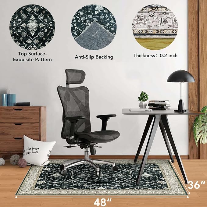 Office Chair Mat for Hardwood Floor&Tile Floor,36"X 48"-Frame Black White | Heavy Duty Desk Chair Mat for Hard Floors,Under Desk Rug for Rolling Computer Chair,Anti Slip,Low Pile Carpet Floor