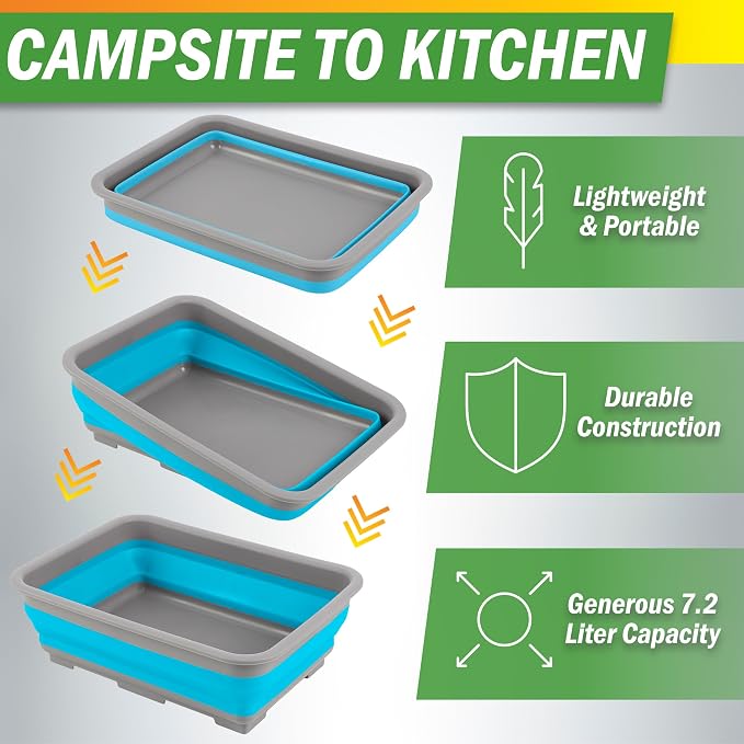 Wakeman Collapsible Bucket for Cleaning Supplies, Blue, 7.27L | Foldable Wash Bin Dish Tub - Collapsible Wash Basin or Camping Sink for Beach, Tailgating, Soaking Laundry or Camping Gear