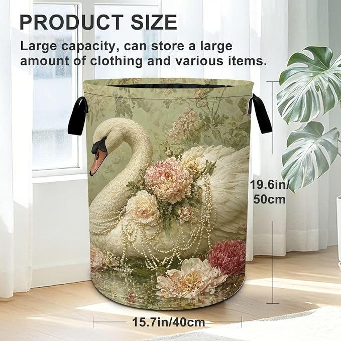 Swan Laundry Basket Foldable Oxford Laundry Hamper With Handle For Room Bathroom Bedroom