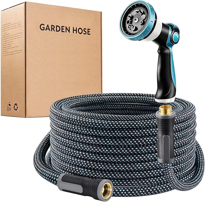Garden Hose Lightweight Non-Expanding, 25 Ft Flexible Water Hose Equipped with 10 Mode Nozzle, Heavy Duty Pipe for Outdoor Watering & Cleaning