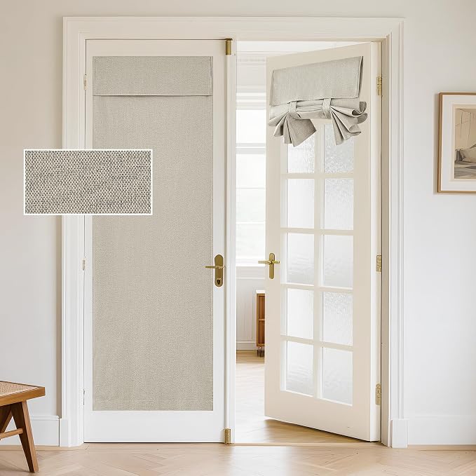 RYB HOME 100% Blackout Curtains for French Door, Privacy Lightweighted Door Window Curtains Thermal Insulated for Kitchen Living Room Easy to Install Blinds, W30 x L80 inch, 1 Pc, Sand