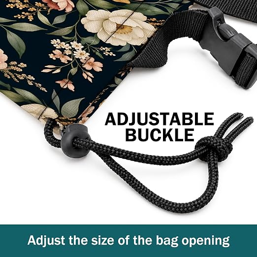 Rustic Floral Botanical Car Trash Bag Hanging for Back Seat | Cottagecore Wildflower Canvas Drawstring Car Garbage Bag with Adjustable Buckle Vehicle Trash Can
