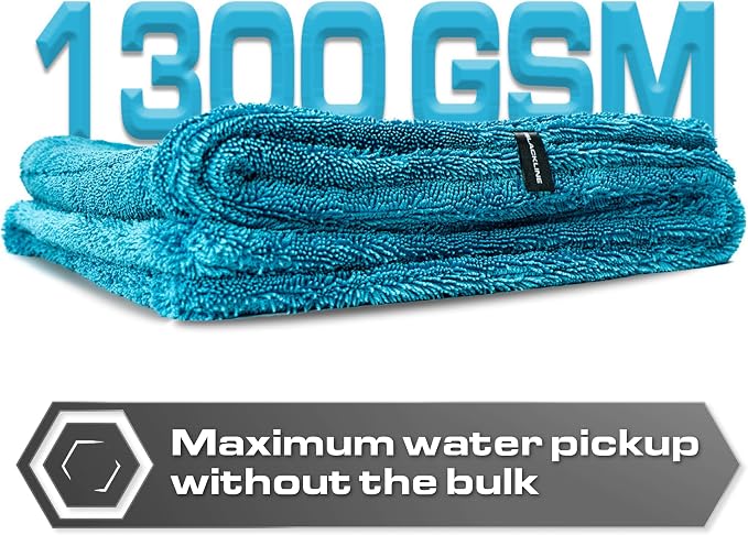 Microfiber Car Drying Towel 24"x36", 1300GSM Twisted Loop | Twisted Loop microfiber dries your car in one pass-1300GSM, streak-free & scratch-safe. Absorbs 6x its weight, no water spots