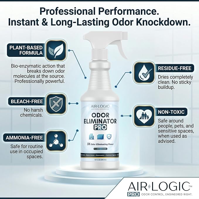 Odor Eliminator Pro, Commercial Spray, 32 Fl Oz, Light Clean, 1 pc | Destroys Strong Odors Instantly, Professional Grade Enzymatic Deodorizer, Plant-Based, Fabric Surface Safe, Residue-Free