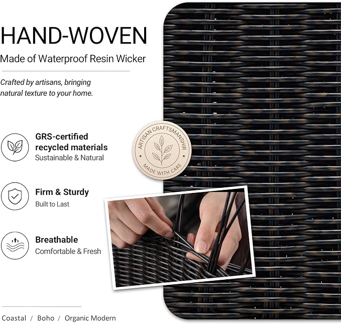 Pantry Organizers, Handwoven Large Wicker Baskets for Shelves, Labeled Storage Baskets for Organizing with Handles - Waterproof Plastic Storage Bins, Boho Decorative, 3Pack, Black