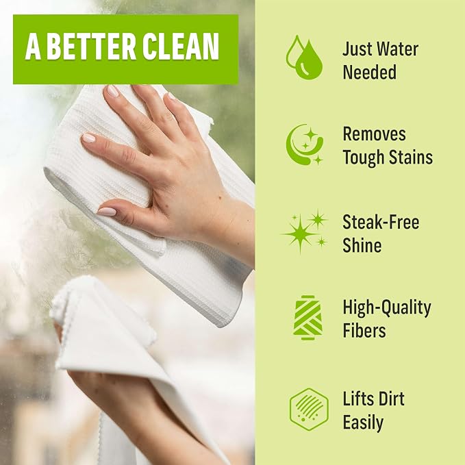 E-Cloth Window and Glass Cleaner Kit, Just Add Water - 1 Kit | Chemical-Free Cleaning - Reusable & Machine Washable Towel, Versatile Use for Mirrors, Cars, & Lenses, Recycled, Colorless