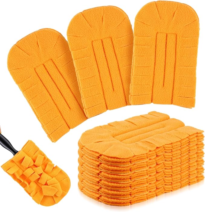 Zubebe 6 Pcs Reusable Duster Refills Fleece,Orange | Soft Polyester Fiber Flat Duster Refill Multi Surface Washable Cleaning Pad Tools for Home, Blinds, Car, Pet, Furniture, Fans
