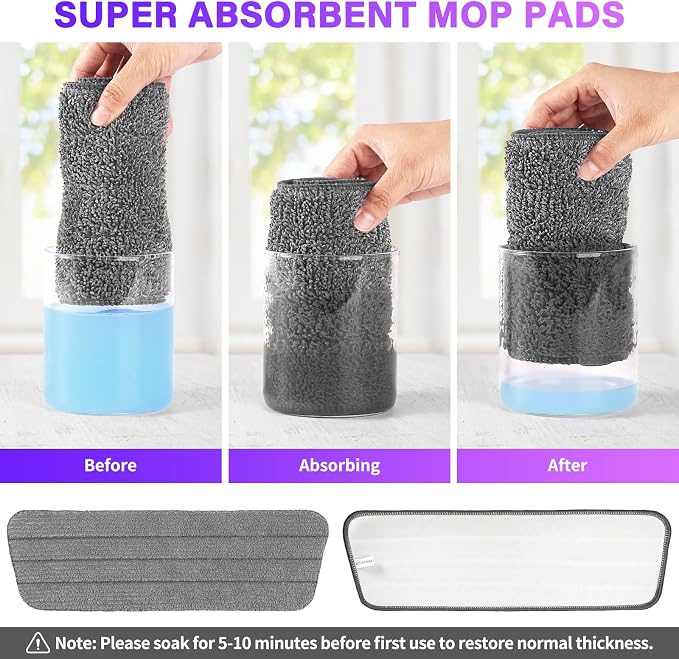 16.5" Microfiber Mop Pads Refills, 6 Pack Reusable Replacement Heads | reusable wet mop refills, machine washable for 14-16 inch spray mops, hardwood floors, dust cleaning & scrubbing