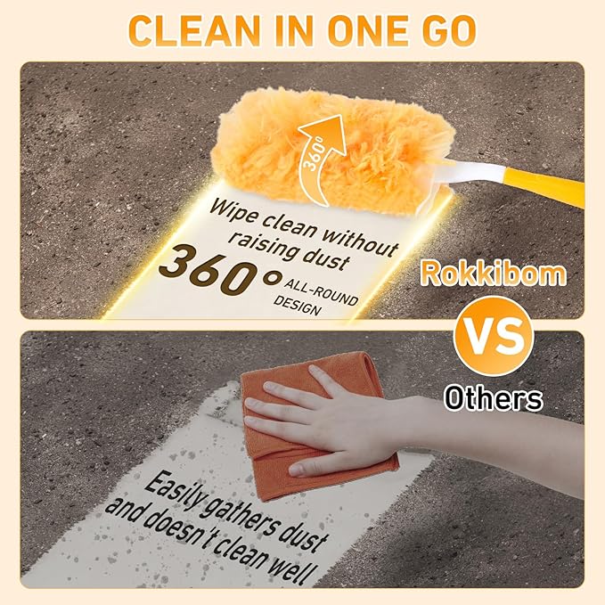 360° Duster Refills Kit for Swiffer Duster, 25 Pack & 1 Handle, Multi-Surface Dusters with 4X Cleaning Power. Efficient Duster Kit for Cleaning Pet Home, Office, Blinds, Furniture and More