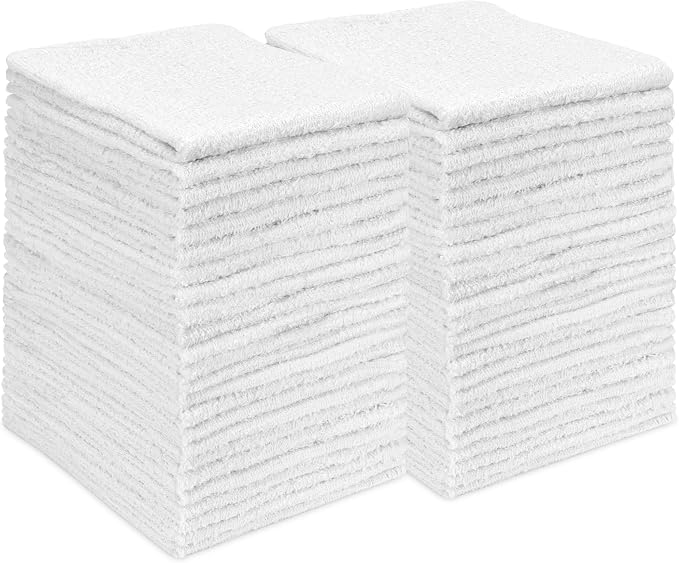 S&T INC. Cotton Terry Cleaning Towels, 48 Pack, 14" x 17", White | Bulk Cleaning Cloth for Home, Garage, and Car, Reusable and Multi-Purpose Cleaning Rags, Machine Washable