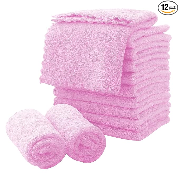 MOONQUEEN Microfiber Facial Cloths Fast Drying Washcloth 12 Pack - Premium Soft Makeup Remover Cloths - Frozen Berry