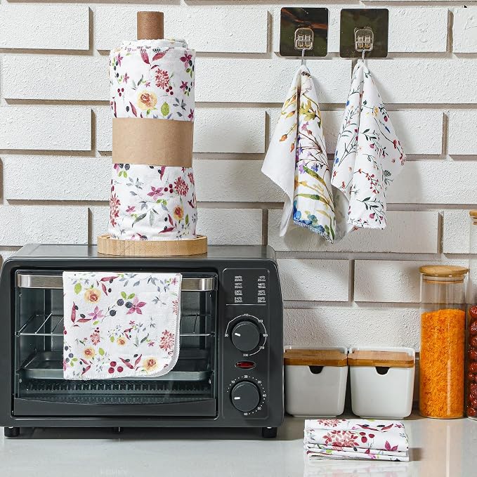 Reusable Kitchen Cloths Cotton Towel, 36 Pack, Wildflowers | Washable 9.84x11.81in, Paperless Towel Rolls Bulk, Cleaning Cloth Napkins for Dishes