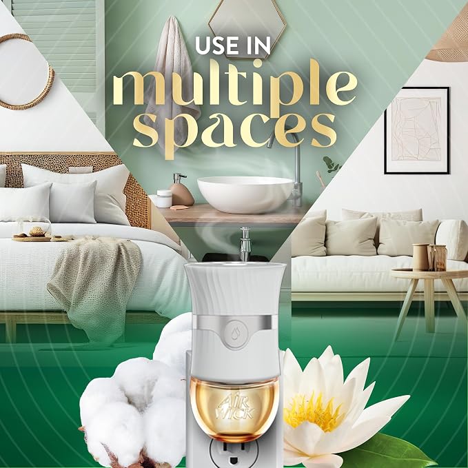 Air Wick Plug-In Scented Oil Refills, 4 Count, Cotton & White Lotus, Air Freshener, Essential Oils