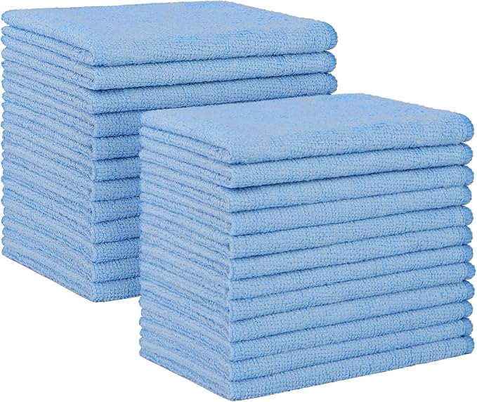 HOMEXCEL Microfiber Cleaning Cloth, 24 Pack Cleaning Rags for House 12"X11" | High Absorbent, Lint Free Microfiber Towels for Cars Kitchen House & Window, Reusable Cleaning Towel, Blue