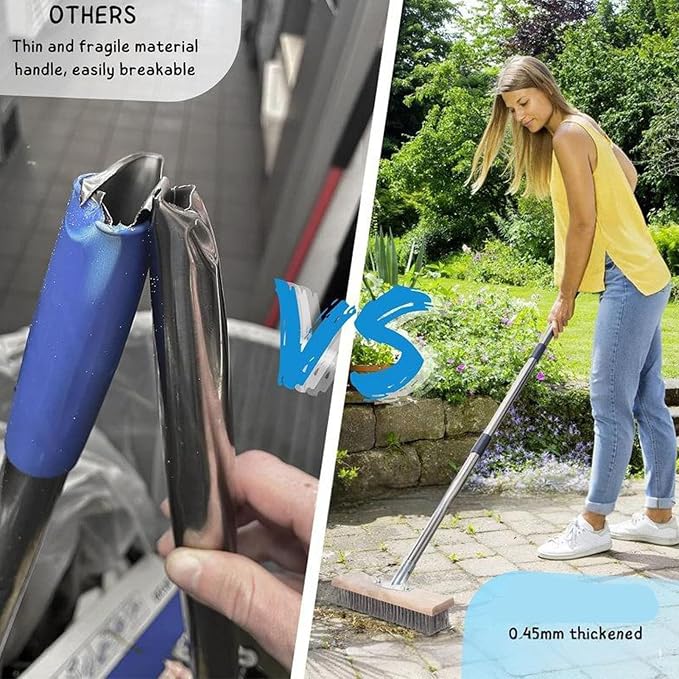Wire Scrub Brush, Adjustable Long Handle Concrete Cleaning Brush, Heavy Duty Stainless Steel Wire Tool for Patio Deck Driveway Moss Grime Rust Removal