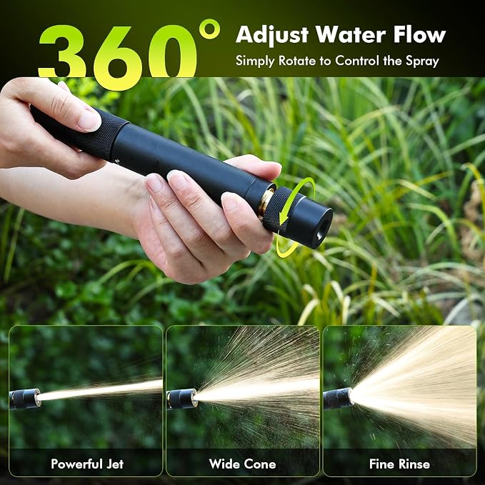 RESTMO High Pressure Metal Hose Nozzle, Adjustable Twist Water Hose Nozzle | Anti-Rust Coating, 7.87 Inches Heavy Duty All-Metal Hose Spray nozzle, 3 Spray Patterns, Ideal for Cleaning & Watering