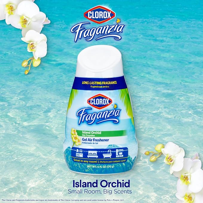 Clorox Fraganzia No-Plug Gel Air Freshener Cone, Island Orchid Scent, 6 Oz | Gel cone, no-plug battery-free, small rooms closets kitchens and bathrooms