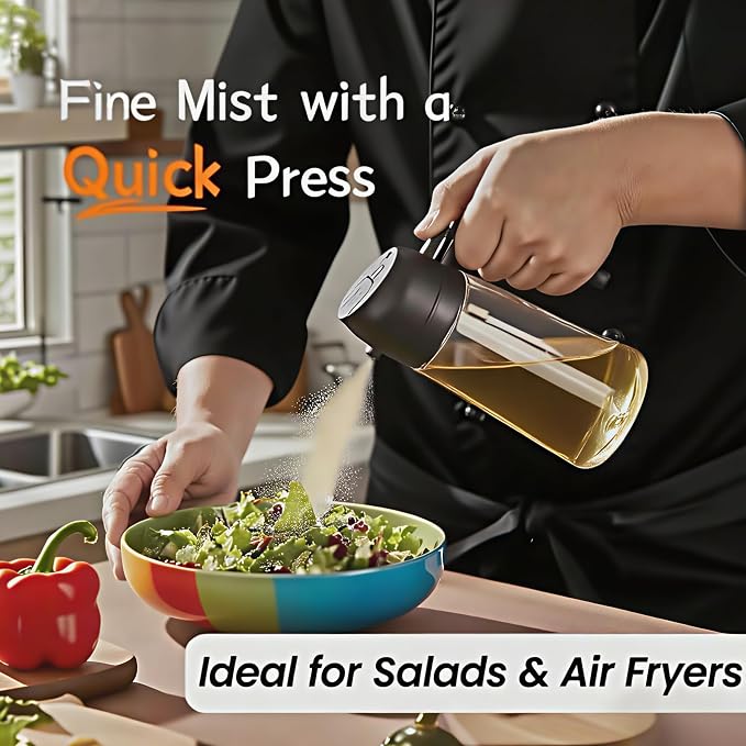 2 in 1 Oil Sprayer for Cooking, 16oz/470ml | Oil Dispenser for Kitchen Gadgets, Premium Food-Grade Oil Bottle, for Salad, Air Fryer, BBQ