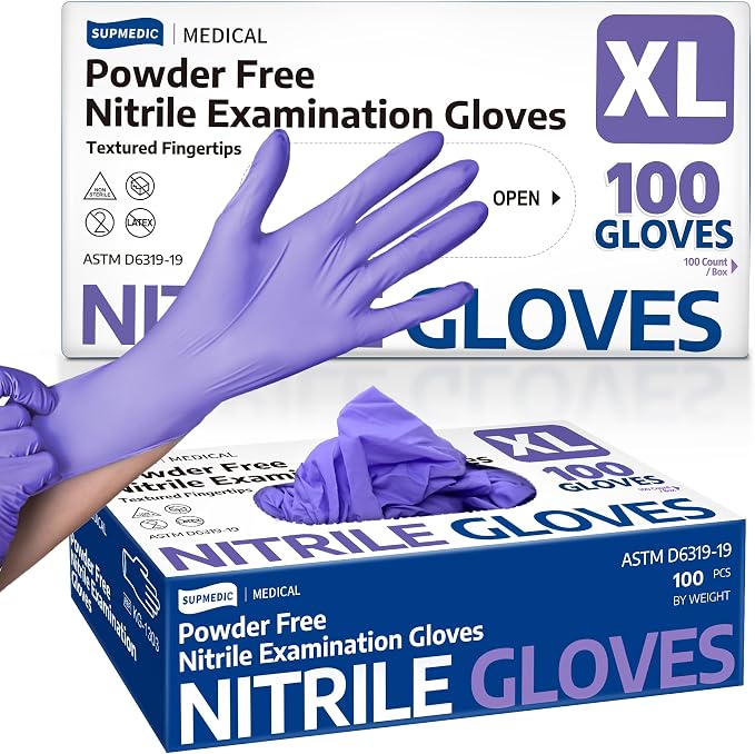 Medical Soft Max Nitrile Disposable Gloves Powder-Free, Violet 100 | Soft Stretch Fit • Powder-Free • Latex-Free • Examination • Cooking • Cleaning • Food Prep • Labotoray • Blue Violet • 100 Ct