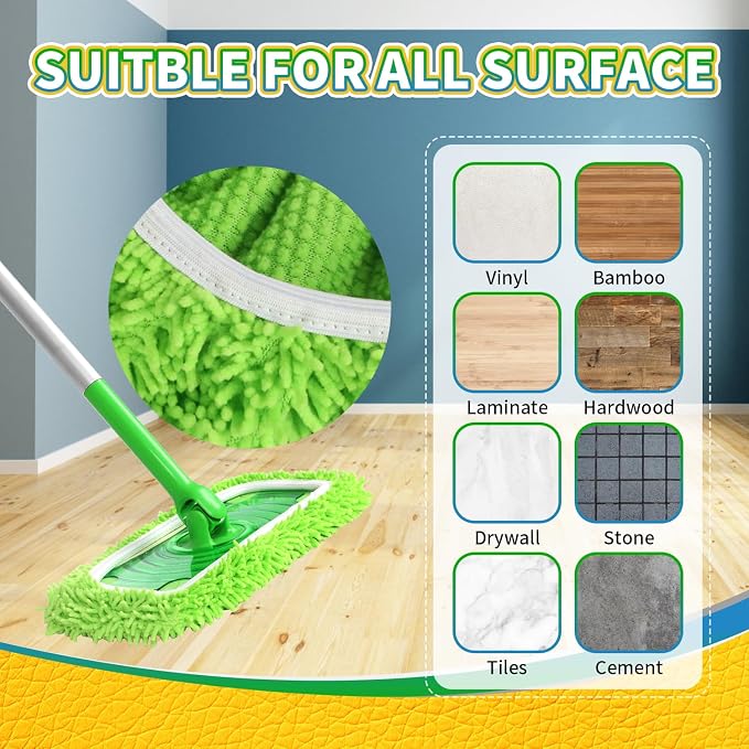 6 Pack Reusable Microfiber Mop Pads Compatible with Swiffer Sweeper | Washable replacement pads for wet & dry cleaning on hardwood, tile, laminate and vinyl floors.