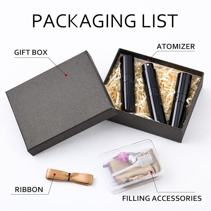 8ml Travel Perfume Bottle Refillable, 3 PCS Cologne Atomizer Spray | Empty twist-up sprayer, small refill dispenser, portable size for purse pocket, leak-proof, TSA essential for men & women