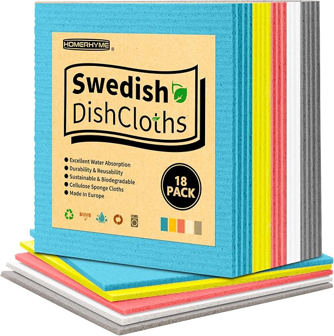 Swedish Dishcloths, 18 Pack Multicolor Kitchen Cloths, Absorbent Dish Towels for Kitchen, Multipurpose Cellulose Sponge Cloths, Reusable Washable Towels for Home & Kitchen