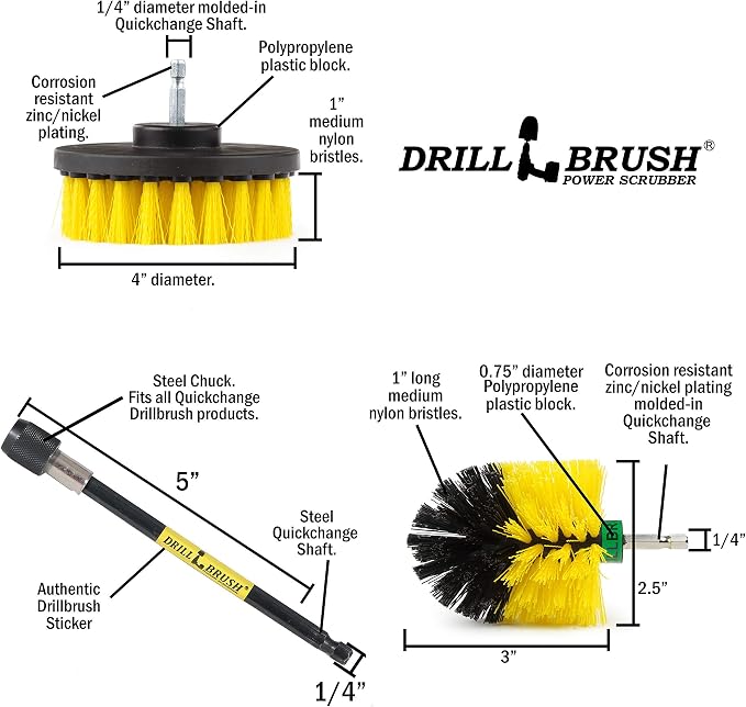 Bathroom Accessories - Bathroom Cleaning Tools - Drill Brush Attachment Set | Cleaning Supplies - Drill Brush - Grout Cleaner - Shower Cleaner - Scrub Brush for Shower - Tile Cleaning Brush - Bathtub
