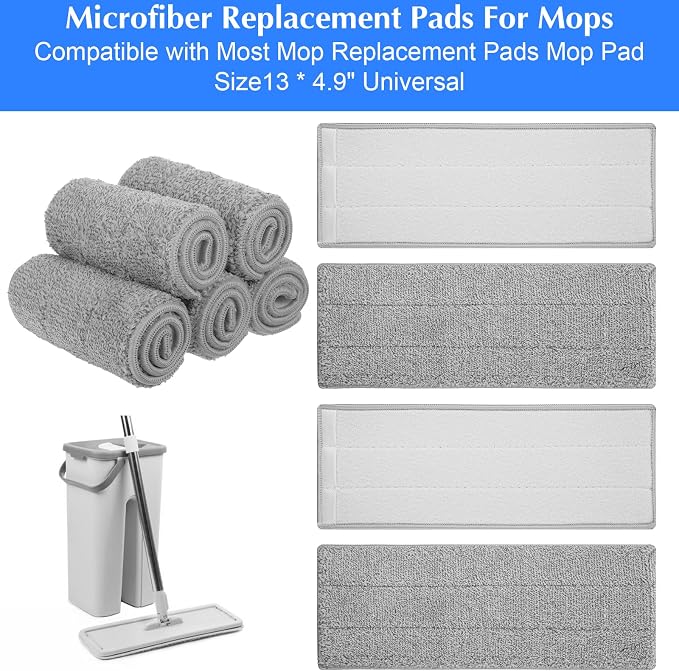 20 Pack 13 * 4.9" Generic Mop Pads Mop Head Refill Washable Wet/Dry Mops Flat Compatible with Most 11-13" Hook and Loop Flat Mops Mop Replacement Pads