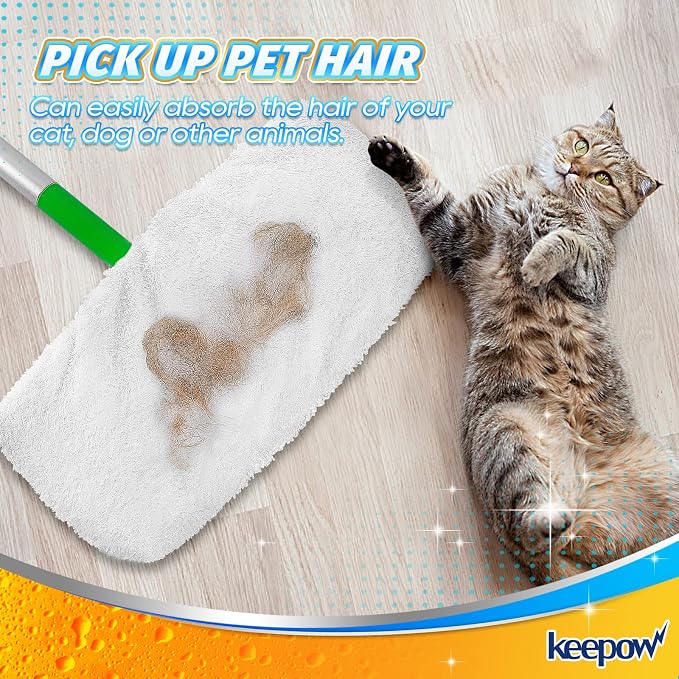 KEEPOW Reusable Microfiber Mop Pads Compatible with Swiffer Sweeper, 6 Pack | Dry Sweeping/Wet Mopping Cloths, Washable Microfiber Mop Pads Refills for Hard-Surface/Hardwood Floor Cleaning