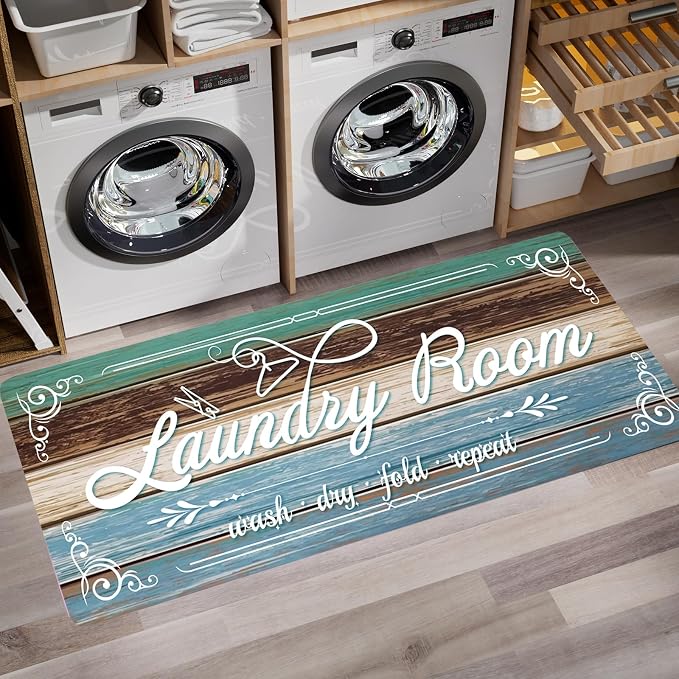 Non-Slip Laundry Room Rug Runner 17.3"x47.2" Washable Farmhouse Bathroom Mudroom Kitchen Mat for Entryway Washer and Dryer Carpet Decor Accessories