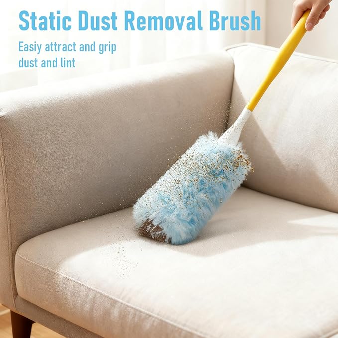 60 Count Heavy Duty Dusters Refills, Disposable Cleaning Duster Kit | Microfiber Dusters, Multi-Surface Duster, with Extendable Handle, and 1 Handle, for Home, Ceiling Fan, Furniture, Blinds