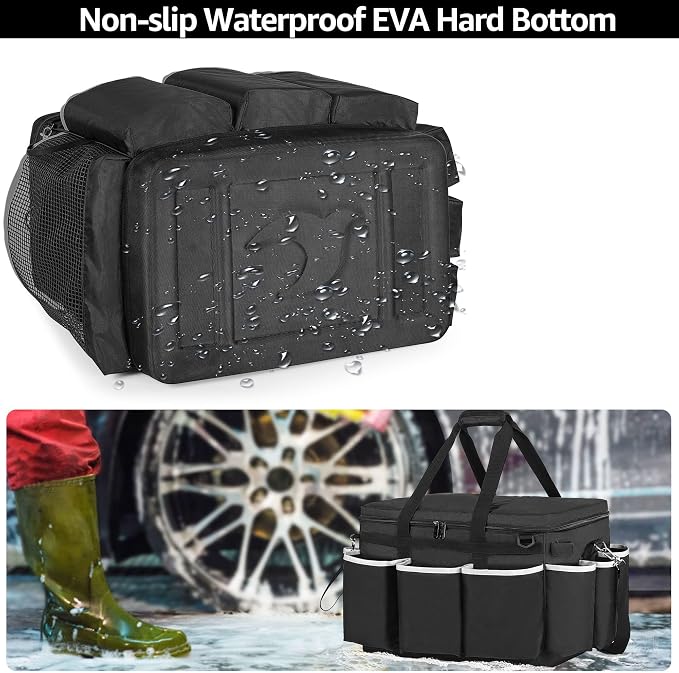 HODRANT Extra-Large Cleaning Caddy with EVA Hard Bottom with Shoulder Strap | High Capacity Cleaning Supplies Organizer for Housekeeping & Home Work, Cleaner Tools Tote Bag, Patent Design