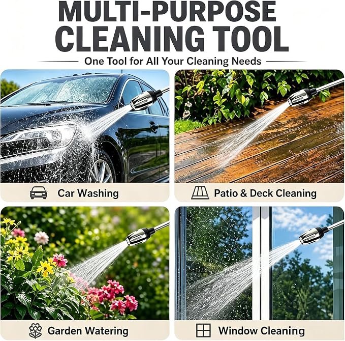 High Pressure Garden Hose Nozzle, Handheld Power Washer Spray Gun with 360° Rotating Nozzle, 3 Spray Modes & Foam Sprayer for Cars, Patios, Driveways and Outdoor Cleaning-Tool-Free Installation(1 Set)