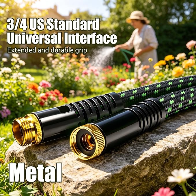 Garden Hose 25FT, Ultra Lightweight with 10-Function Nozzle | Kink-free & leak-proof 25FT hose. Ultra-lightweight 2.8 lbs, durable fittings, 10-pattern nozzle. Includes 3 extra washers.