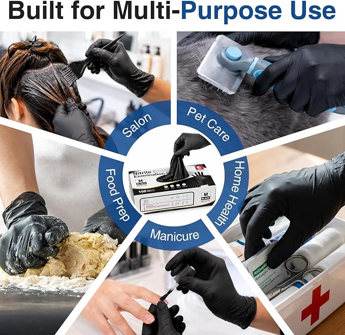 Schneider Black Nitrile Gloves, Gloves Disposable Latex Free, Powder Free | 3-Mil, Medical Exam Glove, Food Safe Gloves, Cooking Gloves, Cleaning Gloves