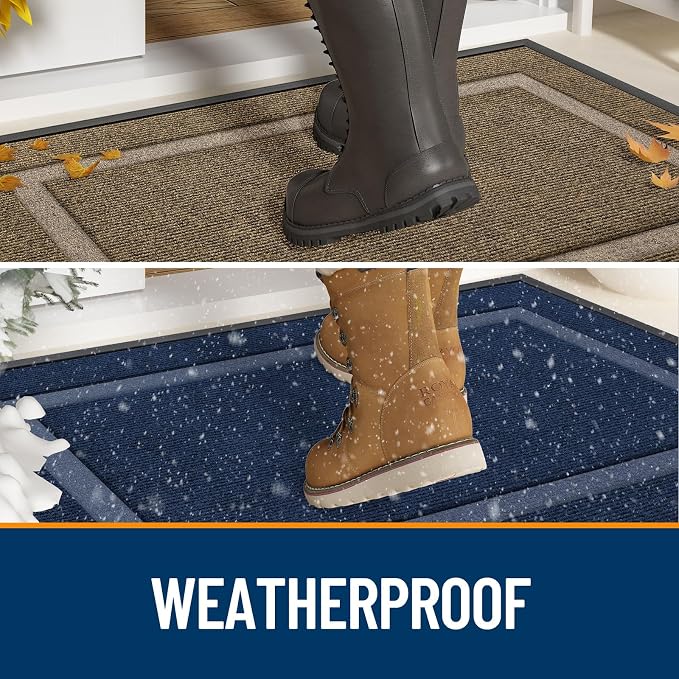 OLANLY Front Door Mat Outside 47x23, All-Season Heavy-Duty Rubber Doormat | Mocha, Absorbent, Stain and Fade Resistant, Waterproof Non-Slip Backing, Low-Profile Indoor Outdoor Floor Mat for Entryway