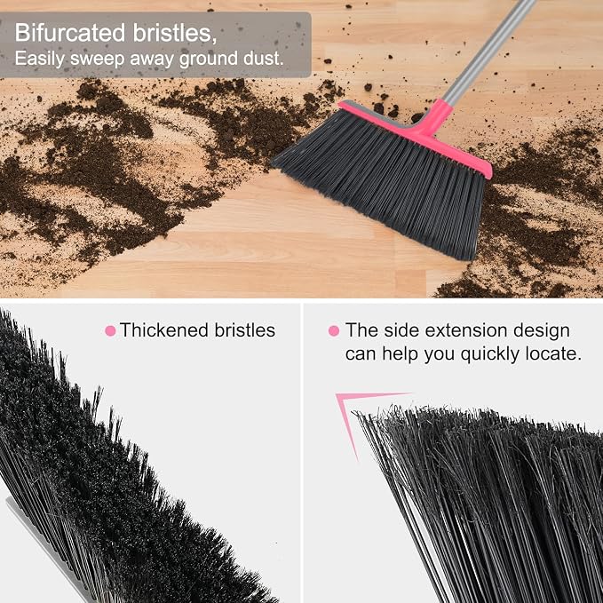 KeFanta Heavy Duty Outdoor Broom with 54.7" Long Handle, Pink | Commercial Brooms for Sweeping Outdoor Concrete Courtyard Garage Patio Indoor Home Floor Kitchen Office Lobby