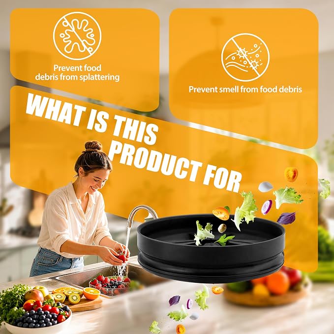 3 3/8" Garbage Disposal Splash Guard Replacement for InSinkErator Evolution | QCB-AM rubber Drain Insert, Sink Baffle, Garbage Disposer Accessories, Upgraded Removable Quiet Collar Drain Plugs, Black